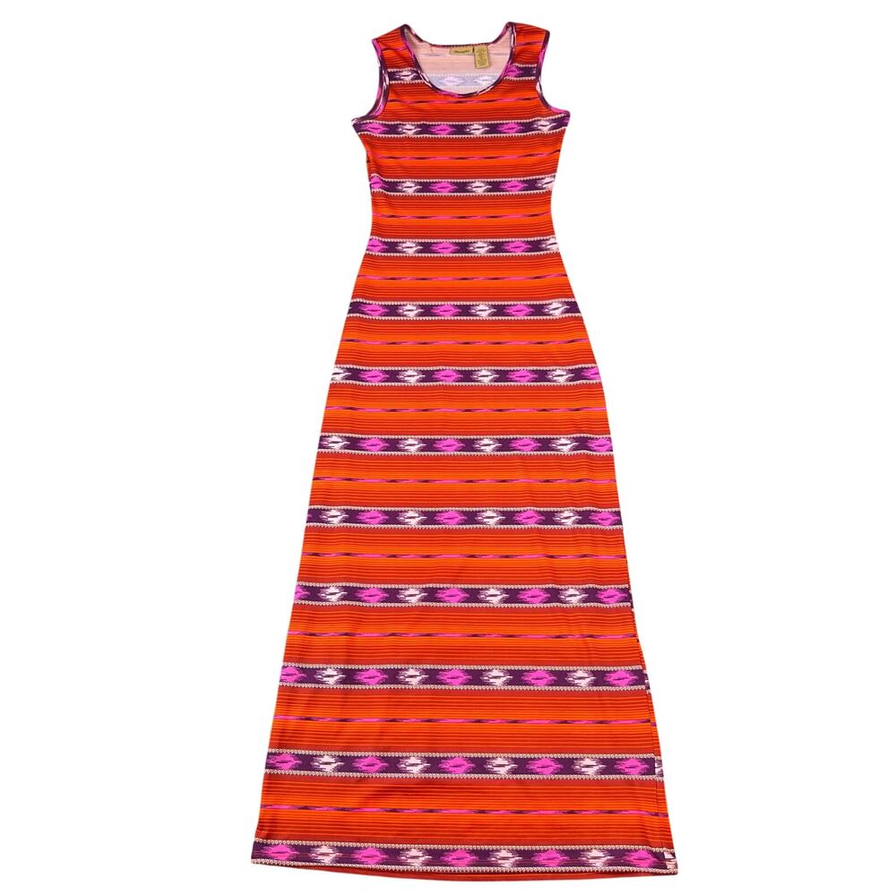 Wrangler Red Orange Western Aztec Sleeveless Scoop Neck Maxi Dress (Sz XS) - Picture 2 of 14